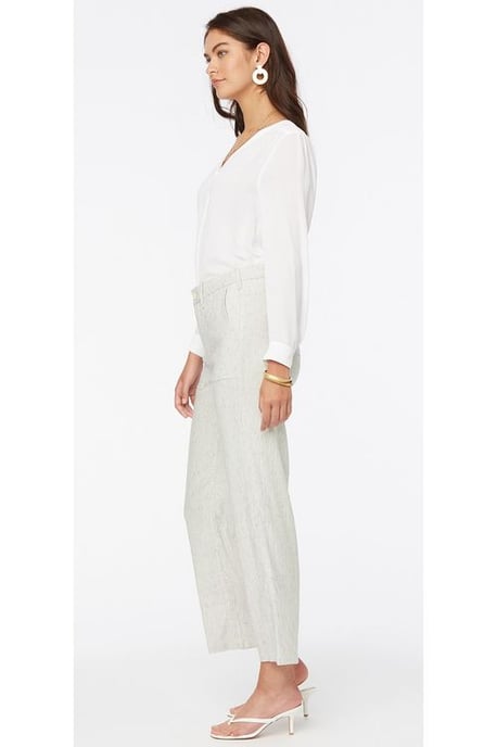 Wide Leg Ankle Trouser Striped Stretch Linen