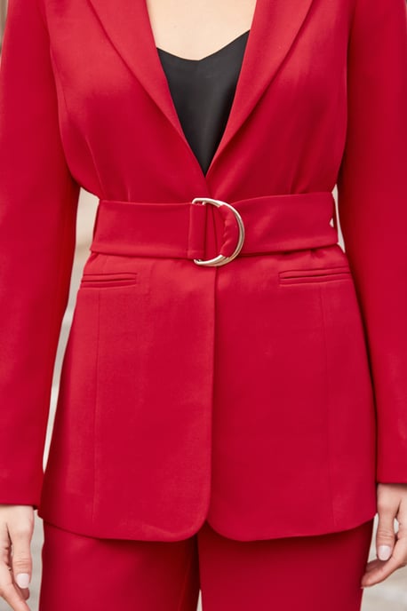Red D Ring Belted Blazer