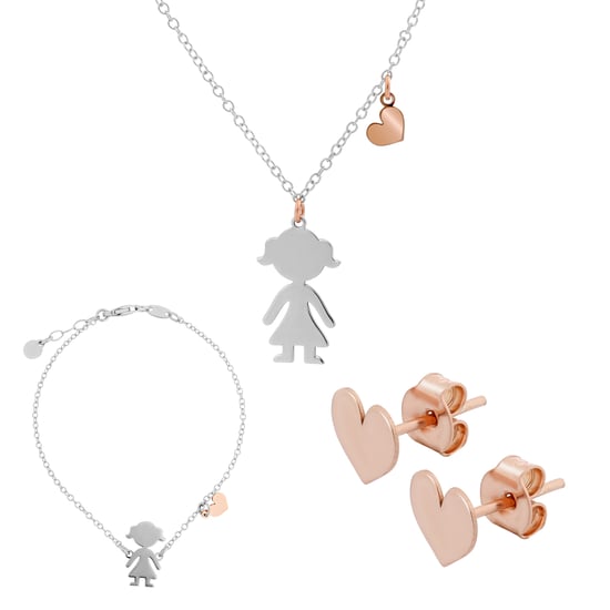 Orphelia 'Lyra' Dames 925 Sterling Zilveren Set: Ketting + Armband + Oorbellen - Zilver/Roze SET-7390 - Image 1