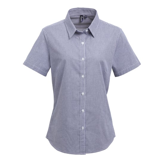 Premier Dames/dames Microcheck Korte Mouwen Katoenen Shirt (Marine / Wit) - Image 1