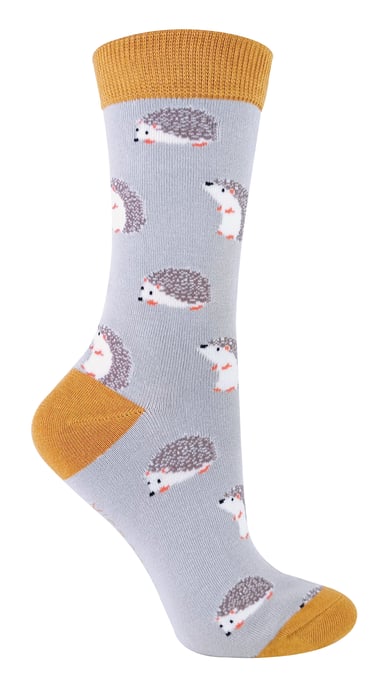 Miss Sparrow - Dames Animal Design BamboeSokken - Hedgehog (Zilver) - Image 1