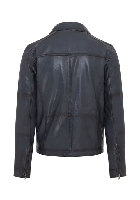 Mens Blue Classic Leather Biker Jacket - Bettles
