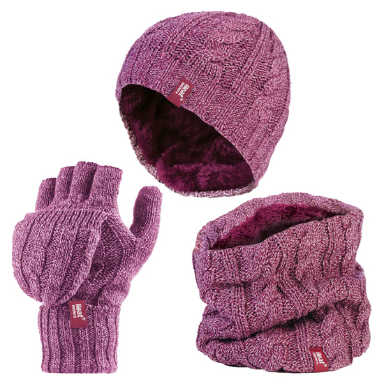 Heat Holders dameshoed, nekwarmer handschoenen set - Roos - Image 1