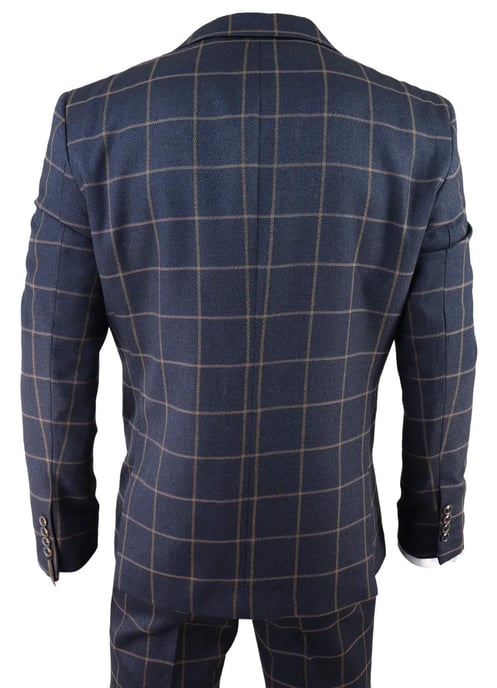 Heren Marineblauwe Geruite 3-delige Tweed Pak Peaky Blinders 1920s Gatsby Tailored Fit - Image 6
