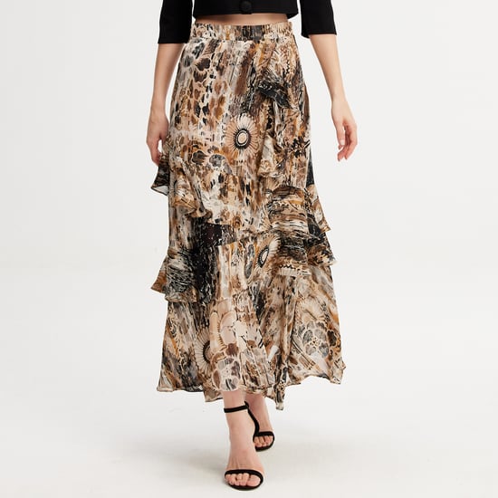 Lange chiffon rok met ruches bloemenprint - Image 1