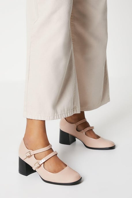 Valerie Square Toe Double Strap Mary Jane Court Shoes