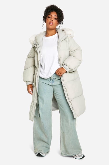 Plus Faux Fur Hood Padded Parka - Image 1