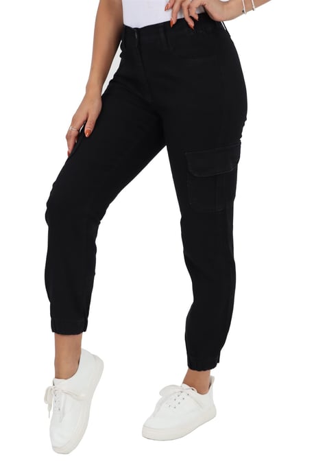 Damesjeans met elastische taille en zelfboeien in zwart - Image 1