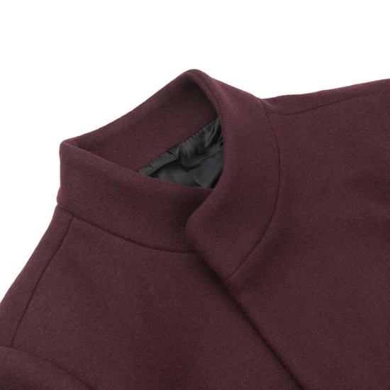 Men's Wool Long Slim Fit Stand-Up Collar Business Coat for Winter Red
