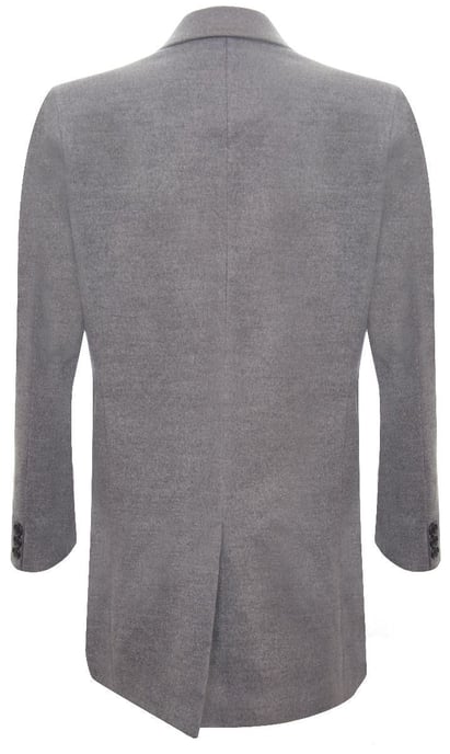 Men's Long Grey Wool Slim Fit Overcoat