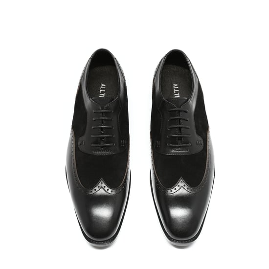 Herenschoen met klassieke sierstiksels Zakelijke schoenen Glad leer Lage schoenen Zwart - Image 2