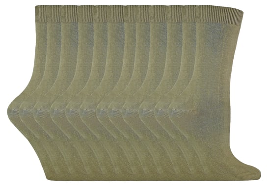 12 paar kleurrijke effen katoenrijke damessokken - Khaki - Image 1