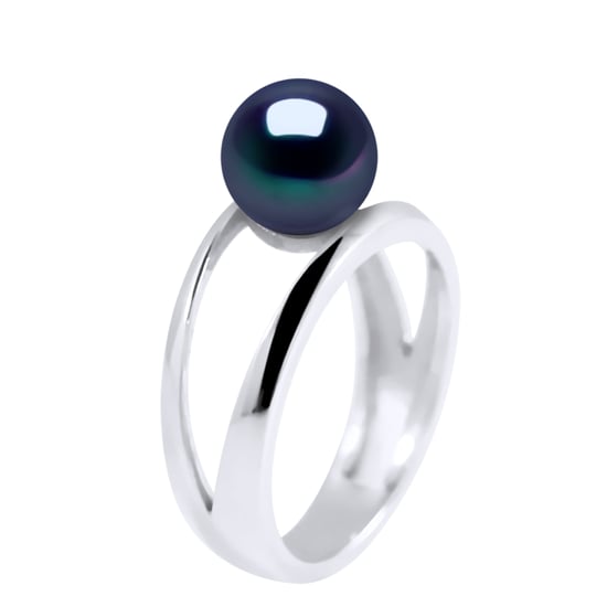 DIADEMA - Ring in White Gold - Real Freshwater Pearls - Black Tahitian Style