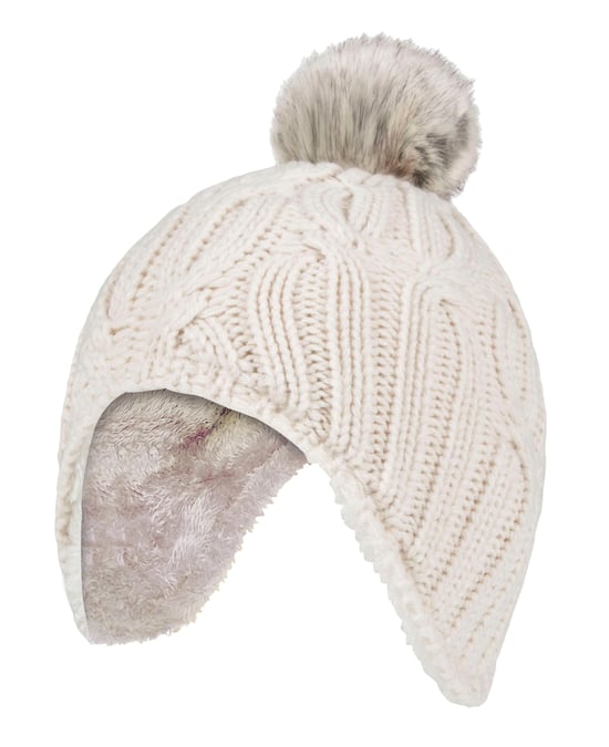 Heat Holders - Kabelgebreide Muts Voor Meisjes Met Pom Pom - Buttercream - Image 1