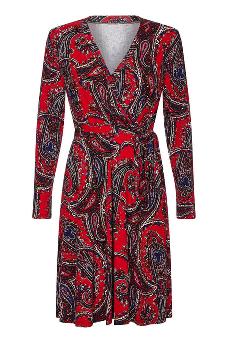 Red Plus Size Paisley Print Wrap Dress