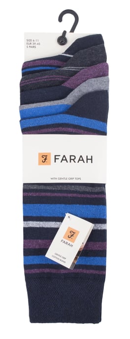 Farah - 5 Pack Heren Dunne Ademend Klassieke Gestreepte Patroon Zachte Top Katoenen Kousen - FCS271NVYPUR (Gestreept) - Image 2