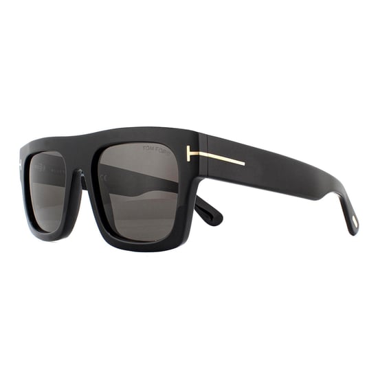 Tom Ford Square Mens Shiny Black Smoke Grey Sunglasses
