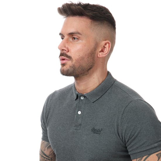 Men's Superdry Classic Pique Polo Shirt in Charcoal Marl