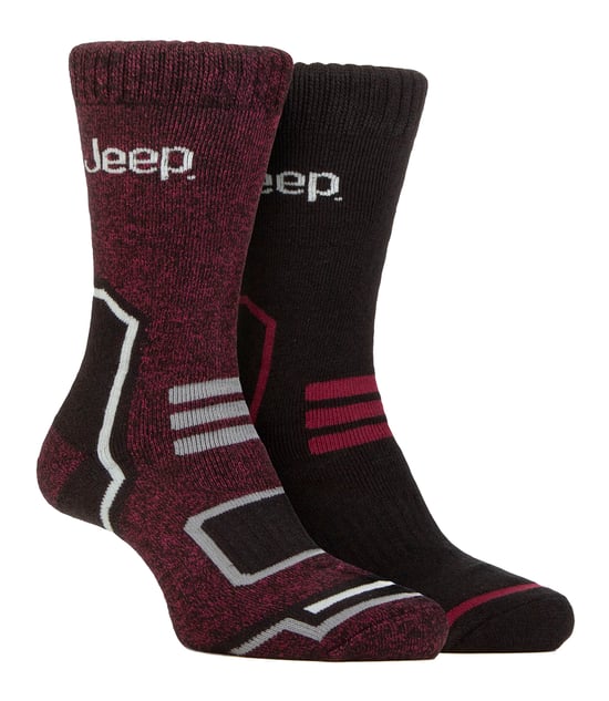 Mannen Thermische Winter Sokken | Jeep | Dikke Geribbelde Ontwerp Warme Gebreide Bootsokken | Chunky Prestatie Sokken - Zwart / Bessen - Image 1