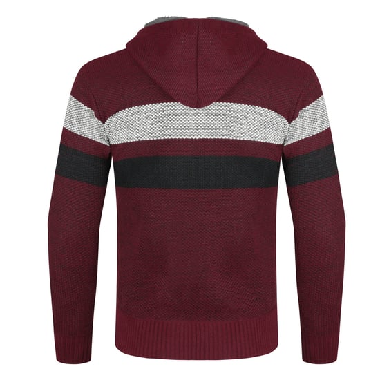 Heren Winter Transitie Cardigan met Capuchon Gevoerde Grof Gebreide Capuchon Warme Jas Bordeaux - Image 3