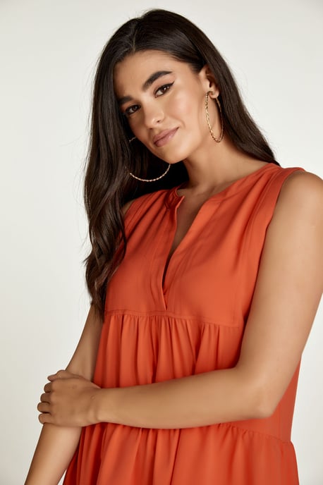 Sleeveless Orange A Line Dress