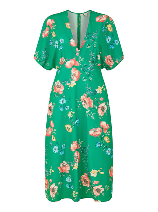 Green Floral Kimono Midi Dress