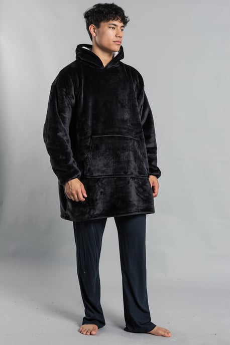 Black Hooded Blanket With Kangaroo Pocket
