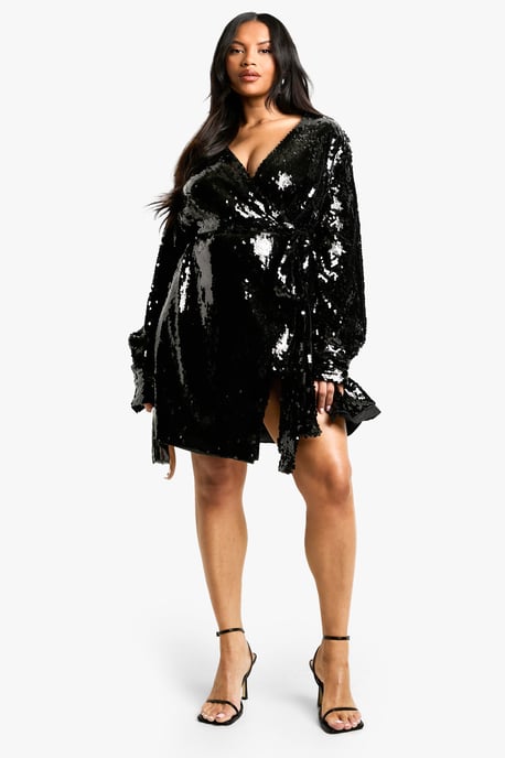 Plus Premium Sequin Wrap Dress