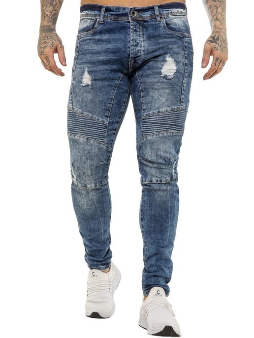Enzo | Heren Skinny Stretch Biker Denim Jeans - Blauw - Image 2