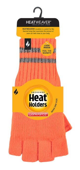 Heren gebreide vingerloze reflecterende handschoenen voor de winter | Heat Holders | Thermische Hi Viz werkhandschoenen - Oranje - Image 2