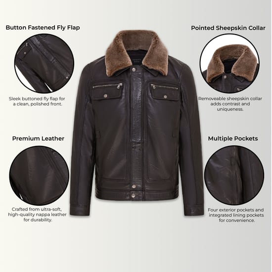 Mens Black Trucker Shirt Leather Jacket- Tornio