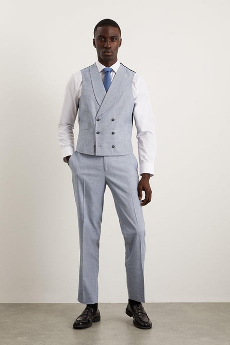 Slim Fit Light Blue Puppytooth Waistcoat