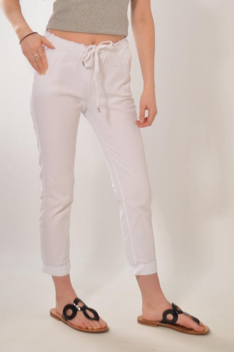 Tie Front Cotton Roll Hem Trousers - Image 4