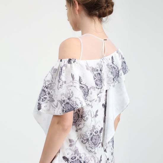 Asymmetric flower print dress