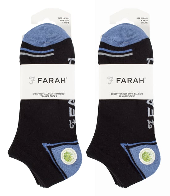 10 Paar Heren Bamboe Trainer Sokken | Farah | Gestreepte Gevoerde Enkelsokken - Zwart - Image 2