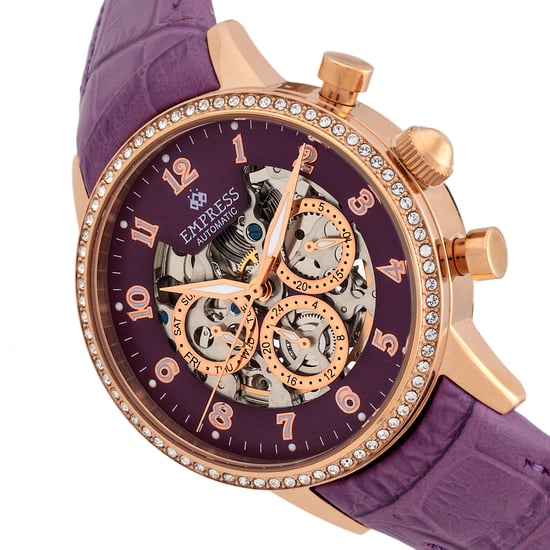 Keizerin Beatrice Automatische Skeleton Wijzerplaat Horloge met Leren Band en Dag/Datum - Image 3
