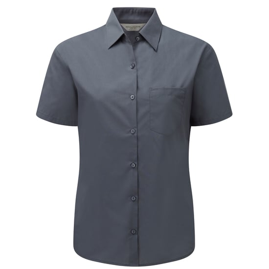 Russell Collection Dames/Dames Poplin Easy-Care Formeel Overhemd met Korte Mouwen (Konvooi Grijs) - Image 1