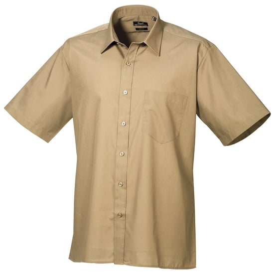 Premier Heren Korte Mouw Formele Poplin Gewoon Werk Shirt (Khaki) - Image 1