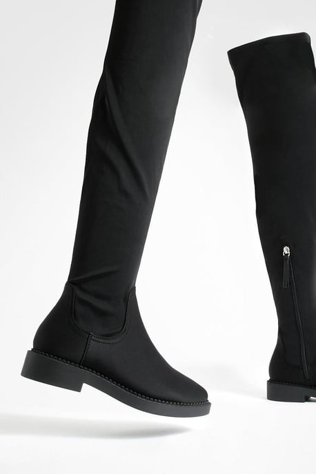 Wide Fit Flat Stretch Over The Knee Boots