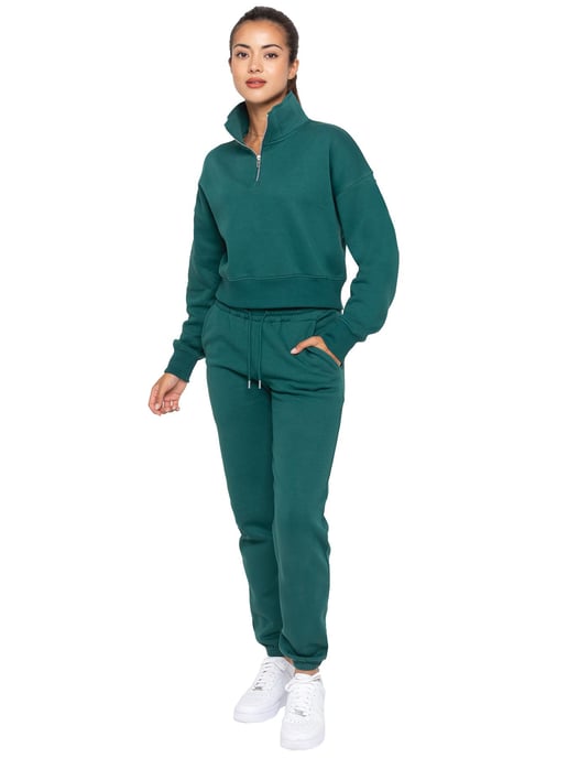 Enzo | Sweatshirt met halve rits voor dames - Bosgroen - Image 5