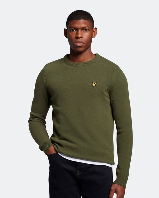 Lyle & Scott Ronde Hals Lamswol Trui in Olijf - Image 1