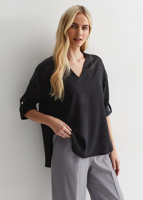 V Neckline Button Up Oversized Top