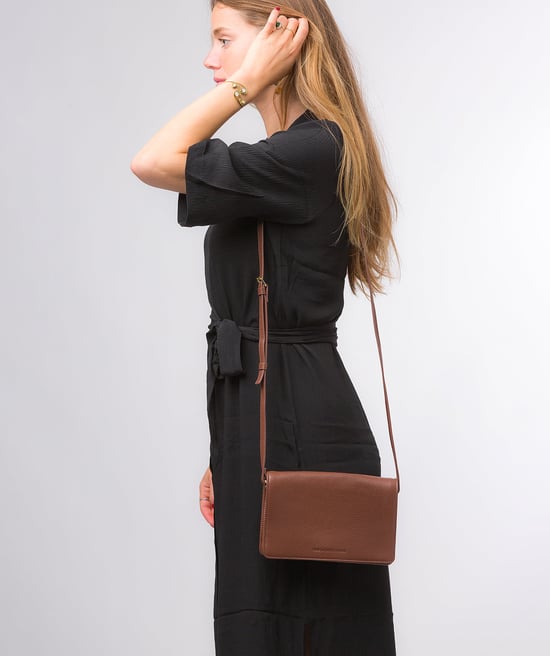 Gwen' Dark Tan Nappa Leather Cross Body Bag