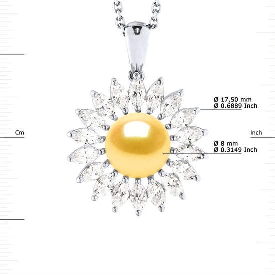 SUN Necklace Freshwater Pearl Jewelry 8-9mm Golden 925