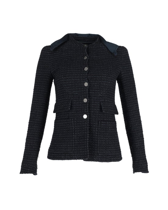 Chanel Boucle Tweed Fitted Jacket met Afneembare Kraag in Marineblauwe Katoen - Image 1