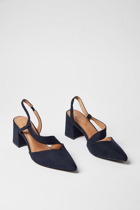 Wide Fit Eve Asymmetric Strap Block Heel Pointed Court Shoes - Image 3