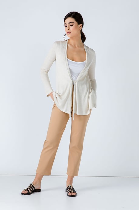 Sand Open Front Linen Cardigan
