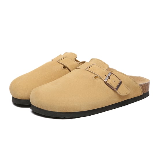 EVER AU Women Pintail Leather Comfort Clog Sandals - Camel Suede