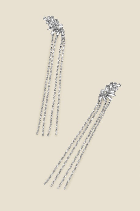 Silver Rhinestone Detail Diamante Drop Earrings