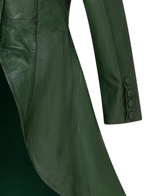 Womens Green Gothic Full Length Victorian Leather Coat - Vantaa